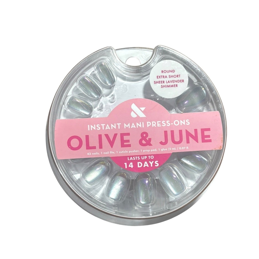 Olive & June Instant Mani Press-On Nails Sheer Lavender Shimmer Round Ex. Short
